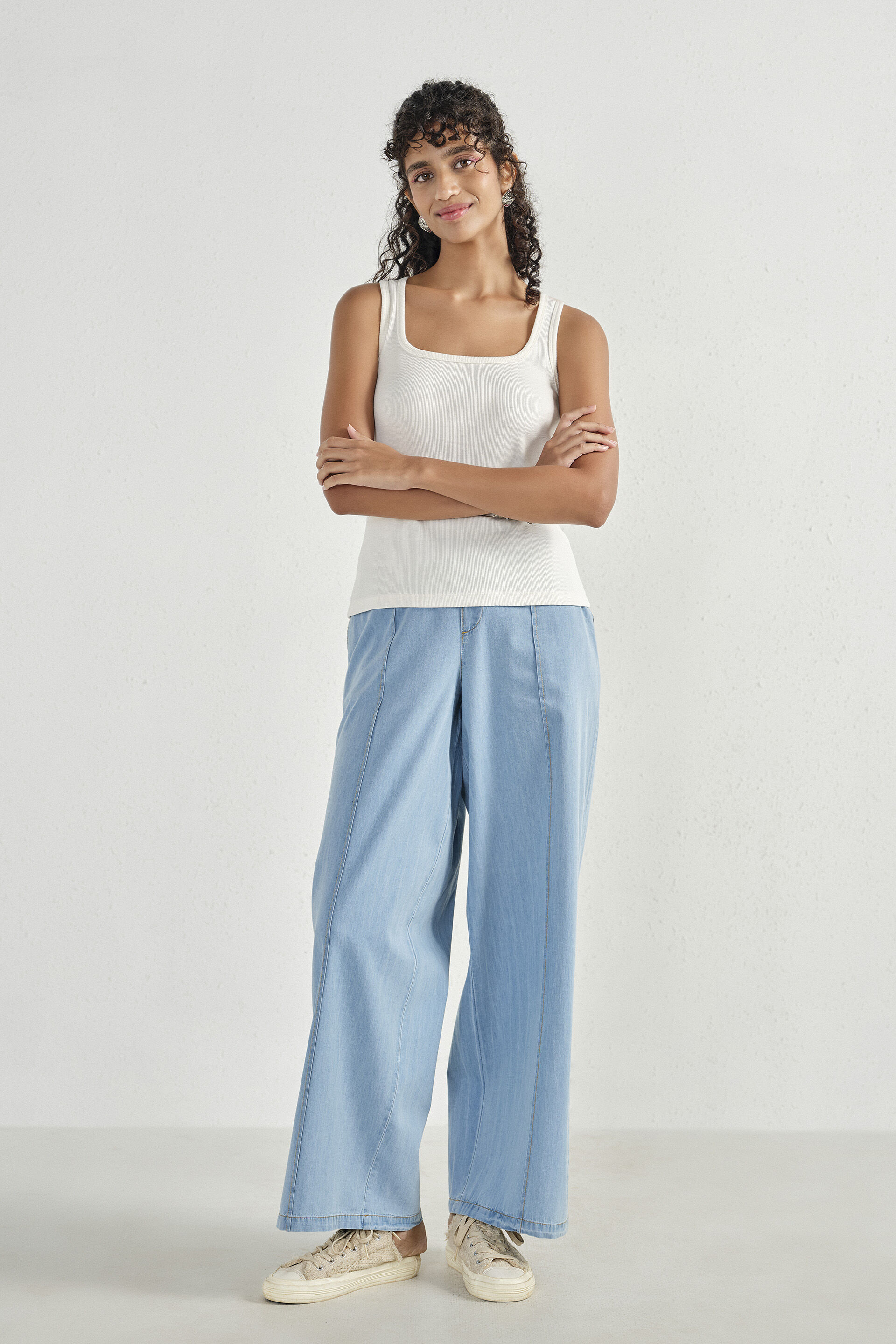 White Ribbed Sleeveless Top, White, image 3